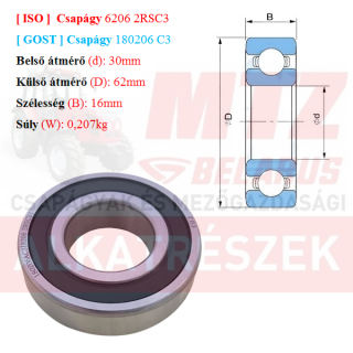 Csapágy 6206 2RS C3 GPZгпз-36 