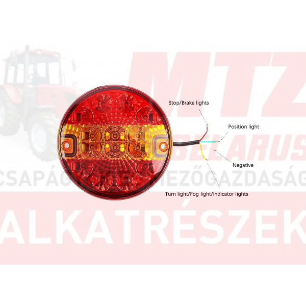 Hátsólámpa kör univerzális LED d=140 mm 12V/24V kábeles