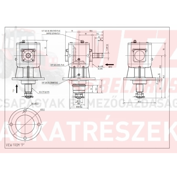 Hajtómű univerzális LF-140J /szárzúzó/ 1:1,5