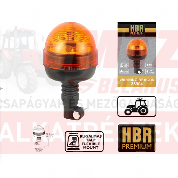 Figyelmeztető fényjelzés sárga villogó E jelzett 12V-24V rugalmas tartócsöves R65 R10 LED