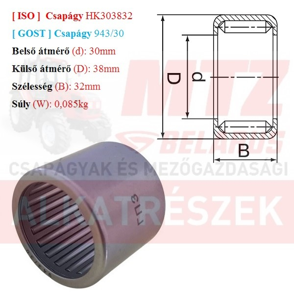 Csapágy tűgörgős 30 213 30 TOPROL
